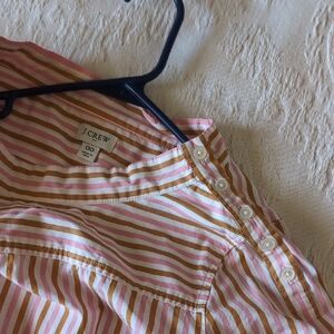 J. Crew Pink and Tan Blouse with Striped and Gingham Patterns